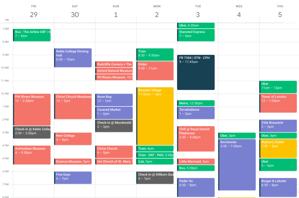 Oxford Itinerary at a glance